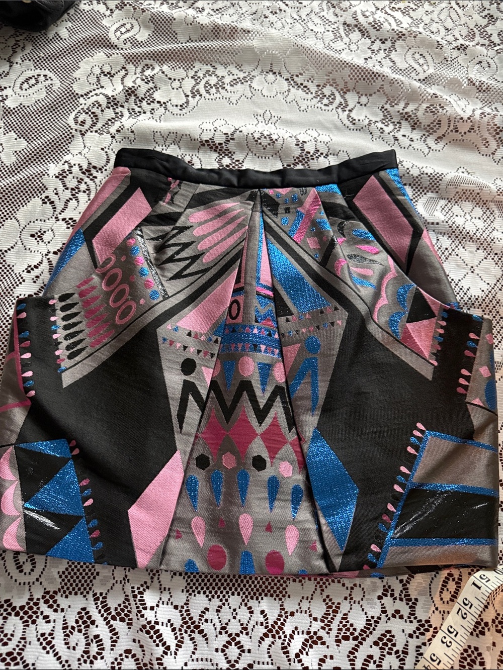 Emilio Pucci Black Geometric Print Mini Skirt with Pink & Blue Accents